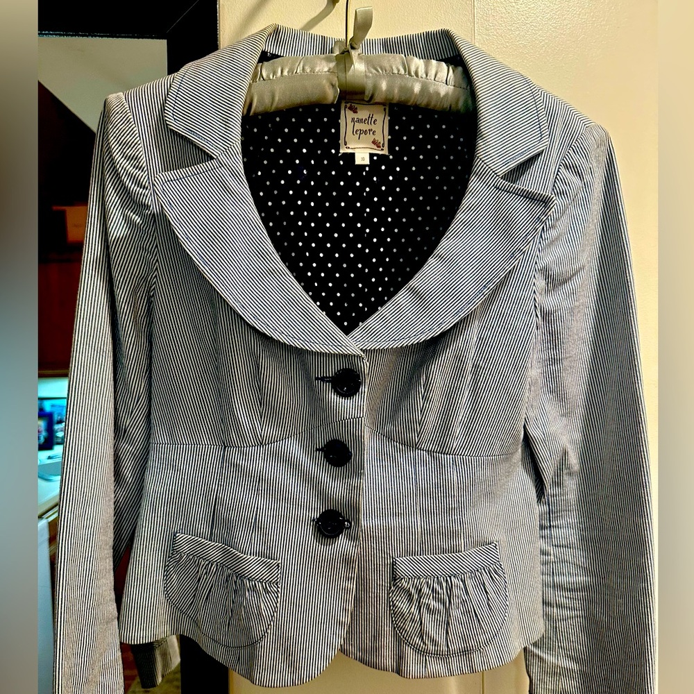 Nanette Lepore  Blue Pinstripe Cardigan Jacket size 10